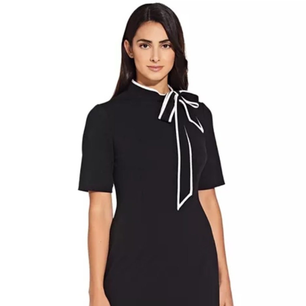 Adrianna Papell Black Dress with White Bow Detail#148#